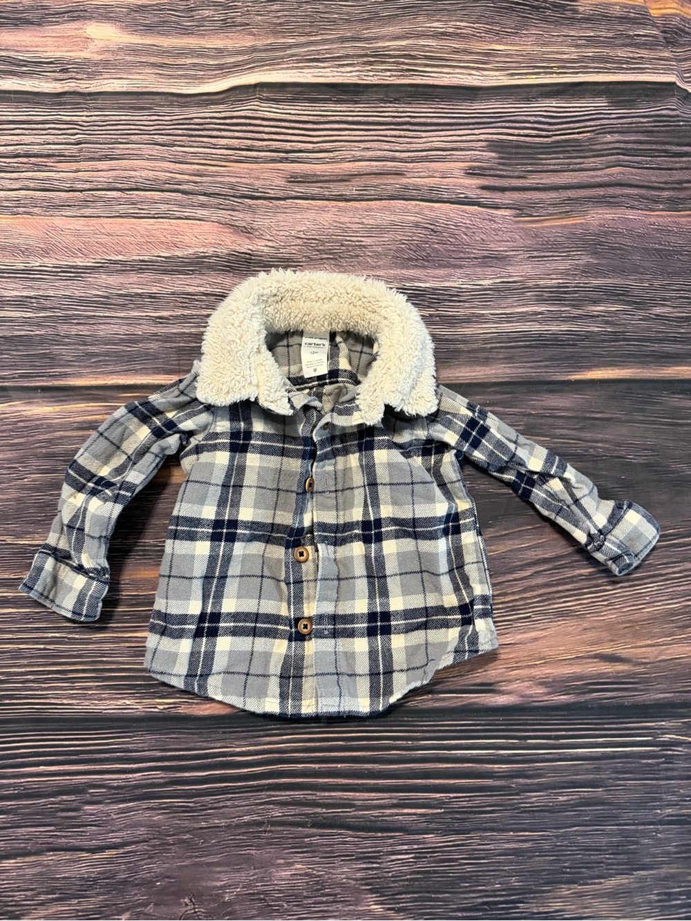Carter’s Boys Plaid Sherpa Collar Shirt Size 12M